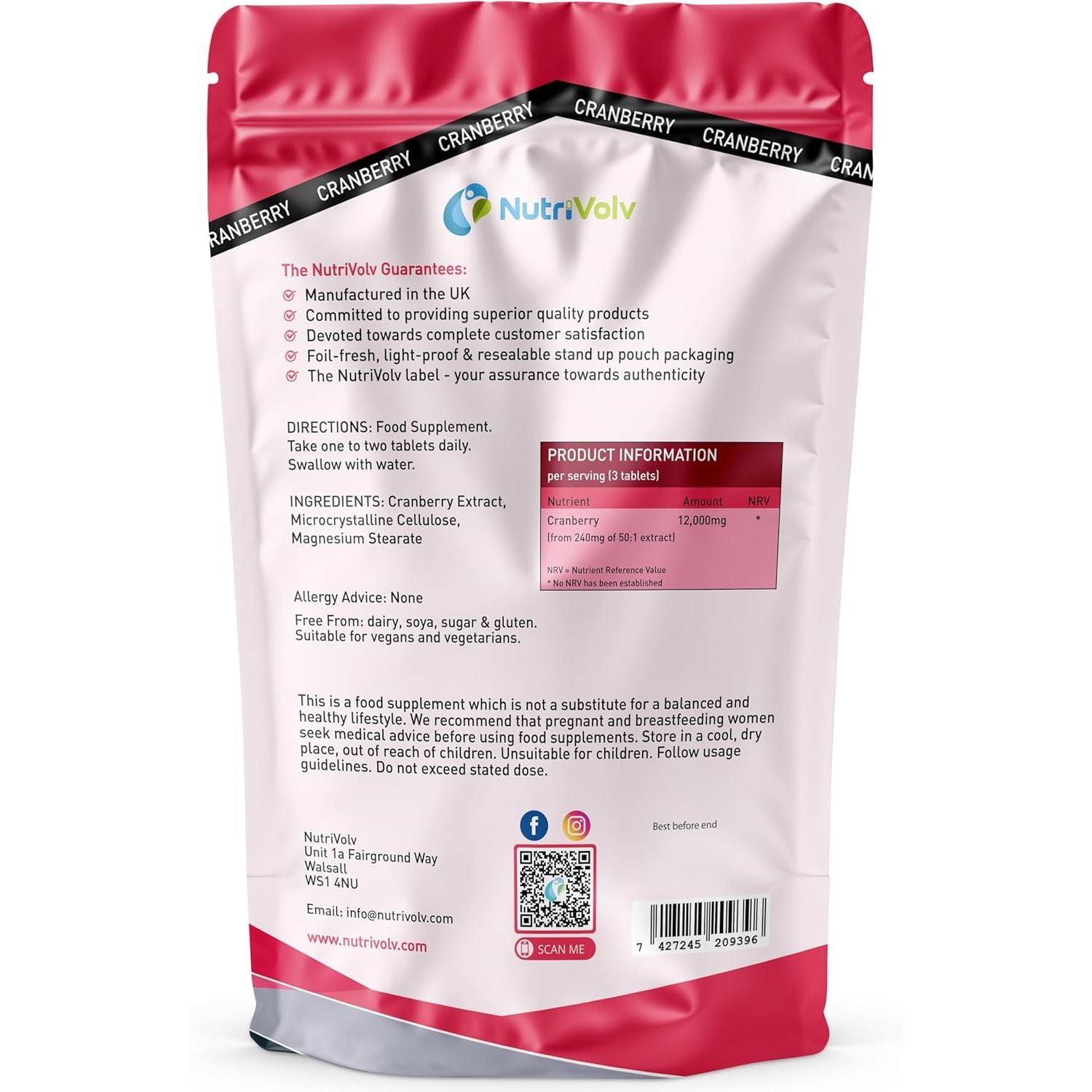 Cranberry 12,000Mg Tablets — 120 Tablets Non-Alcoholic & Gluten-Free Antioxidant Syrup — Fights Urinary Tract Infections & Strengthens Your Immunity — Naturally Extracted Pure Cranberries
