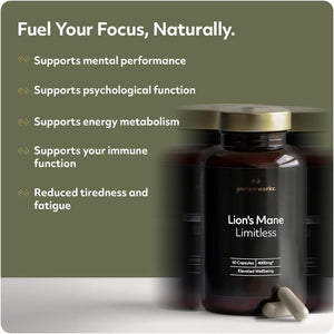 Lion'S Mane Limitless | 4000Mg per Serving | Supports Mental Performance & Energy | 12:1 Extract | 60 Capsules - Protein Works