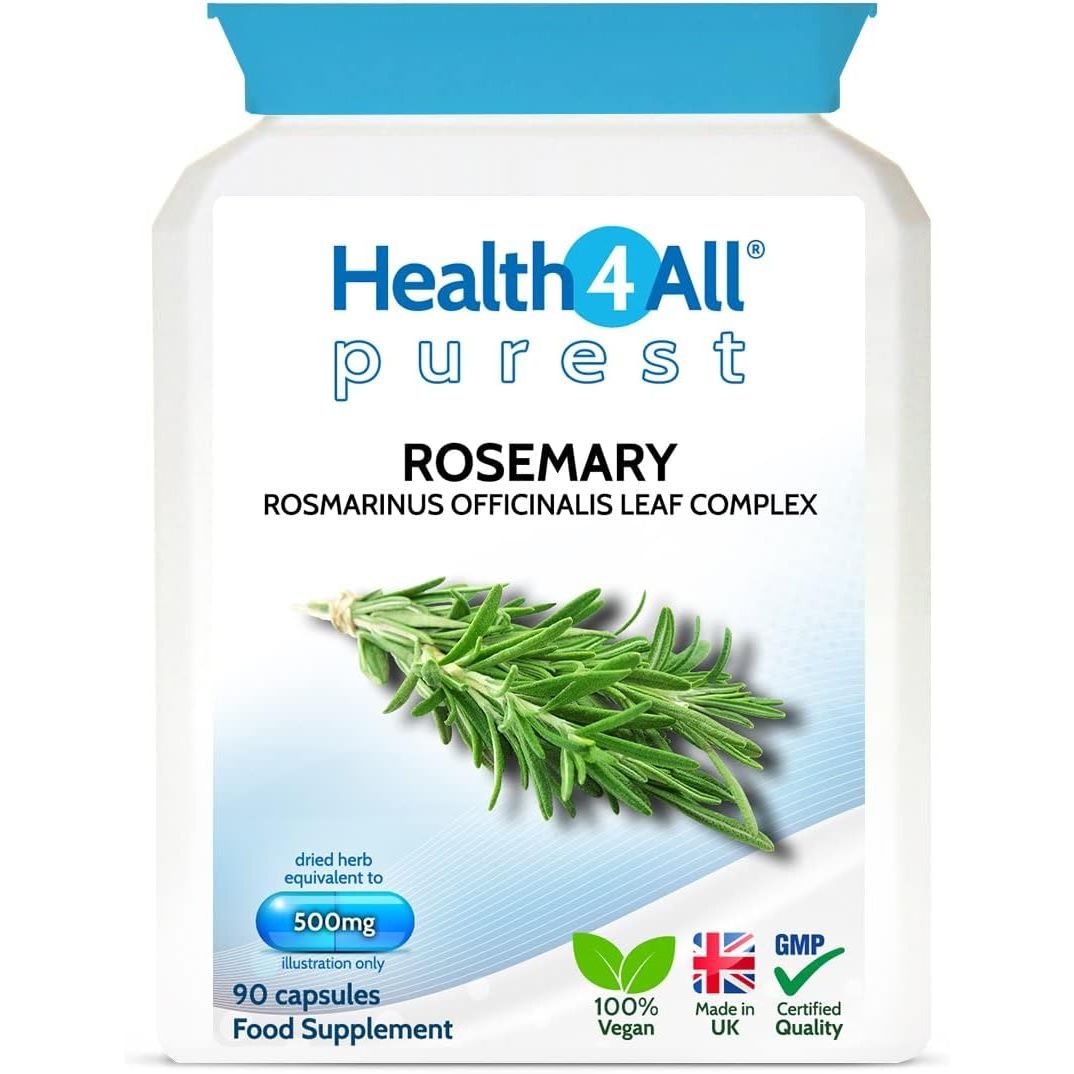 Health4All Rosemary 500Mg 90 Capsules 3 Months Supply, Pure Natural Nootropic Supplement for Memory, Focus & Learning, High Strength Rosmarinus Officinalis Capsules (Not Tablets Nor Oil) | Made in UK