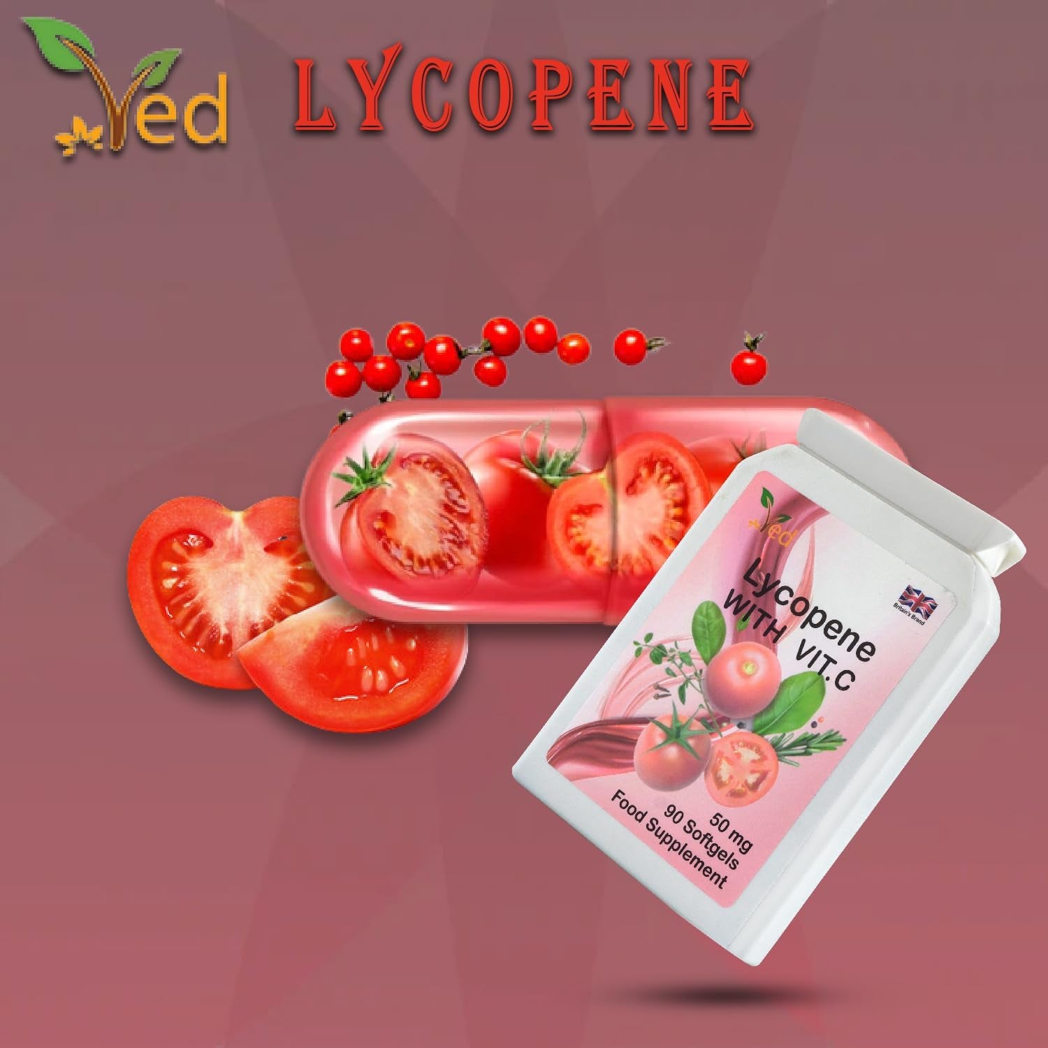 Ved Lycopene Supplement, Supports Energy Balance, Non-Gmo, High Lycopene,50Mg X 90 Softgels