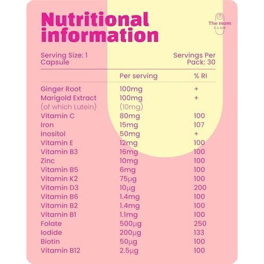 Pregnancy Vitamins for Women – 1St Trimester – Morning Sickness Relief & Baby Development – Weeks 1 to 12 – Prenatal Supplement with Folic Acid, Iron, B6 & Ginger – 30 Vegan Capsules – 1 Month Supply