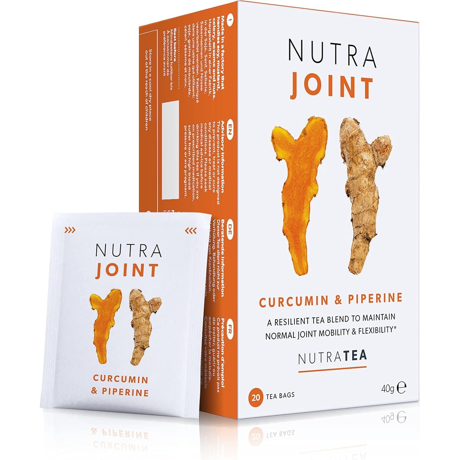 NUTRAJOINT - Joint Care Tea | Helps Improve Mobility & Flexibility - with Turmeric, Green Tea & Black Pepper - 20 Enveloped Tea Bags - by Nutra Tea