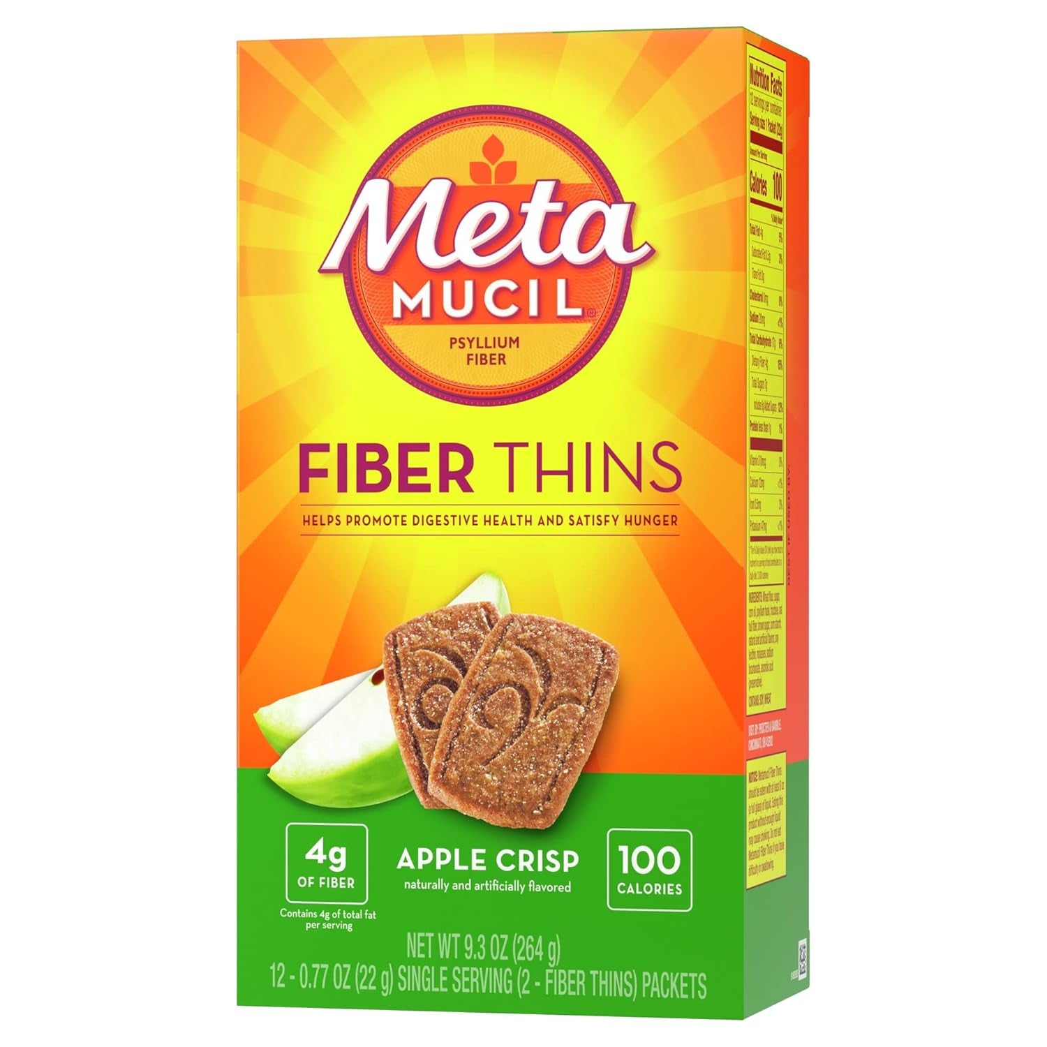 Metamucil Multigrain Fiber Wafers, Apple Crisp, 12 Single Serve Packets, 2 Wafers Each