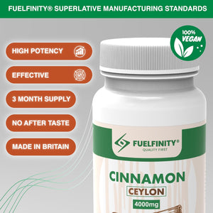 Ceylon Cinnamon Tablets 4000Mg - 180 Tablets - Blood Sugar Control Supplement - Made at GMP Standards - High Strength Cinnamon Supplement - Fuelfinity® - Vegan (1 Pack)