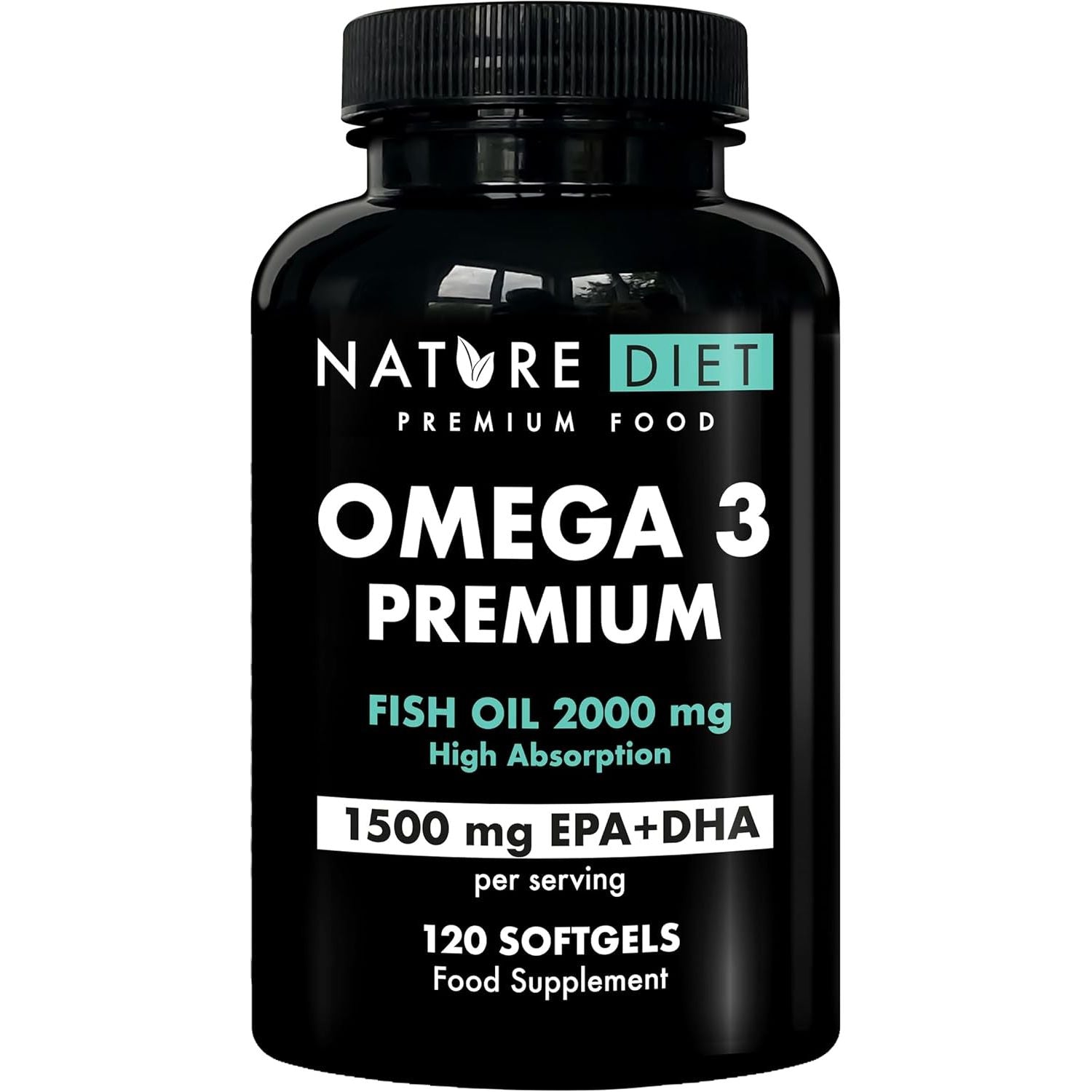 Nature Diet Omega 3 Premium - 2000Mg with 1500Mg of EPA & DHA - 120 Softgel Capsules of High Strength Omega 3 Fish Oil – 2 Months Supply