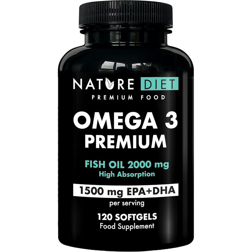 Nature Diet Omega 3 Premium - 2000Mg with 1500Mg of EPA & DHA - 120 Softgel Capsules of High Strength Omega 3 Fish Oil – 2 Months Supply