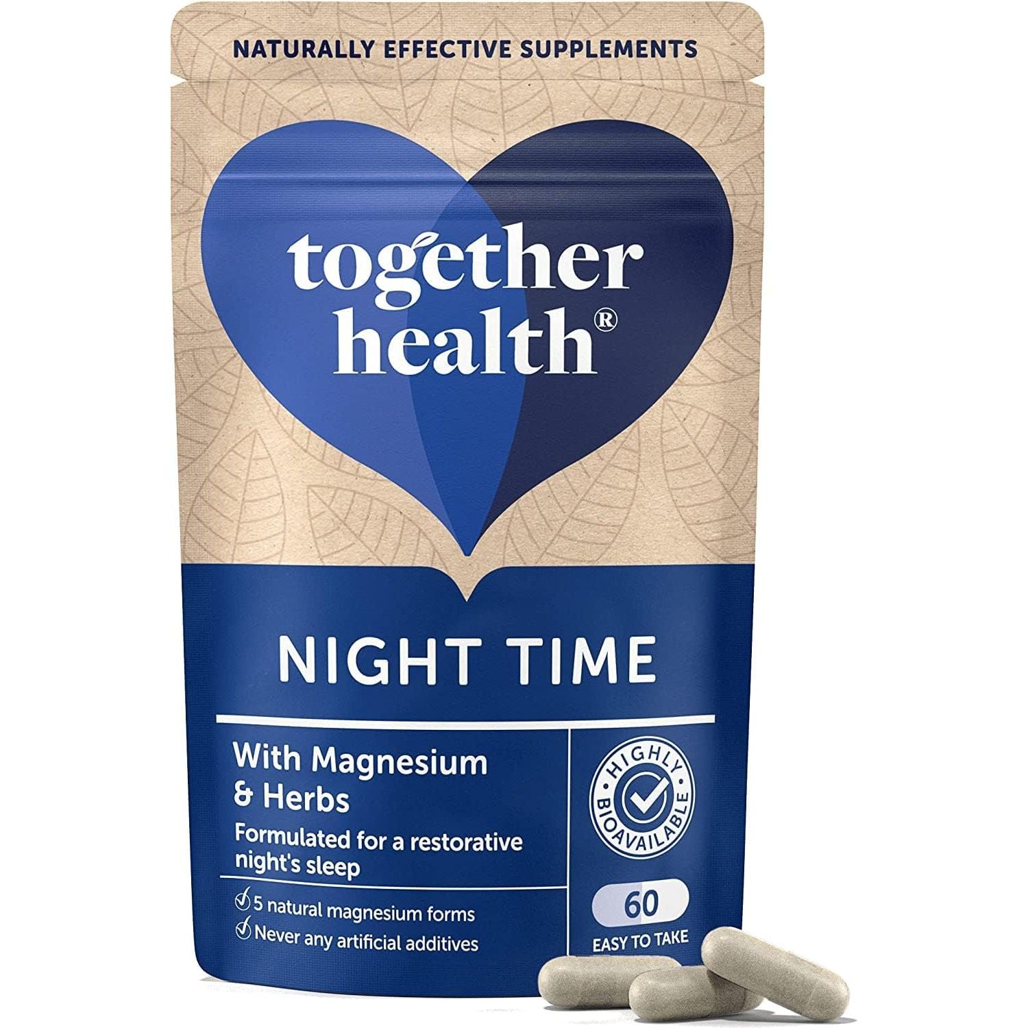 Night Time Complex – Together Health – Marine Magnesium – Griffonia & Hops Extracts – Vegan Friendly – Made in the UK - 60 Vegecaps