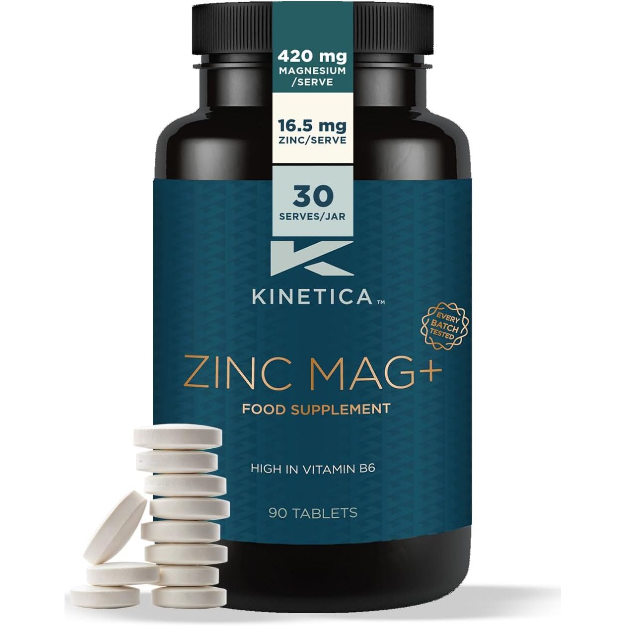 Kinetica Sports Zinc Mag+ | 420Mg Magnesium, 16.5Mg Zinc, 193Μg Selenium & 4.8Mg Vitamin B6/Serve, 30 Servings/90 Capsule Pack | 3 Capsules/Day| Scientifically Formulated Blend| Promotes Healthy Sleep