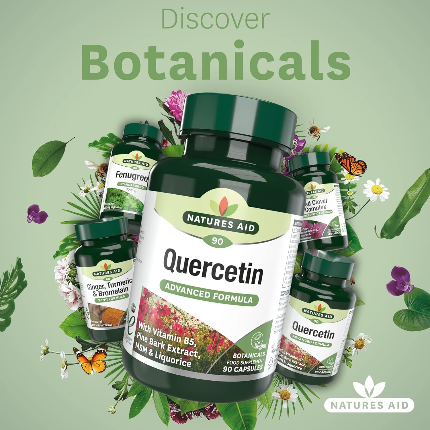 Natures Aid Quercetin Formula – Immune Support Supplement with Vitamin C, B5, MSM, Pine Bark & Liquorice – Supports Energy & Wellbeing High Strength Antioxidant – 90 Vegan Capsules