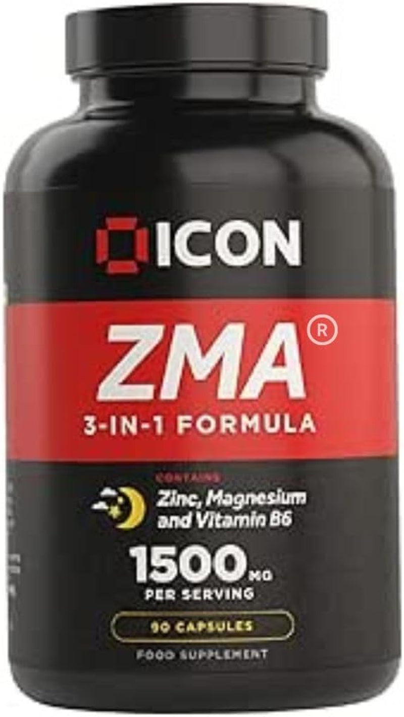 ICON Nutrition ZMA Supplement - 1500Mg per Serving, Sleep Vitamin Supplement, 3-In-1 Formula, Better Sleep Performance, Muscle Strength, Zinc, Magnesium and Vitamin B6-90 Tablets (1 Month Supply)