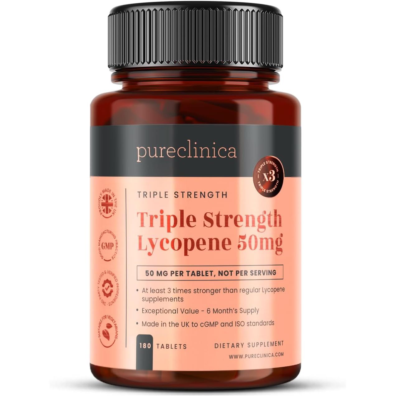 Lycopene 50Mg X 180 Tablets (6 Months Supply). 300% Strength of Regular Lycopene Tablets.