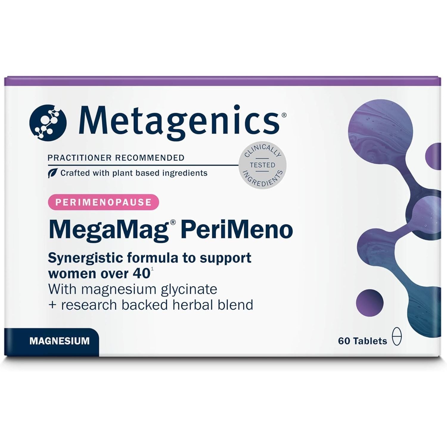 Metagenics Megamag Perimeno - with Vitamin B6 & B12, Magnesium Glycinate, Sage, Ashwagandha and Saffron - 60 Tablets