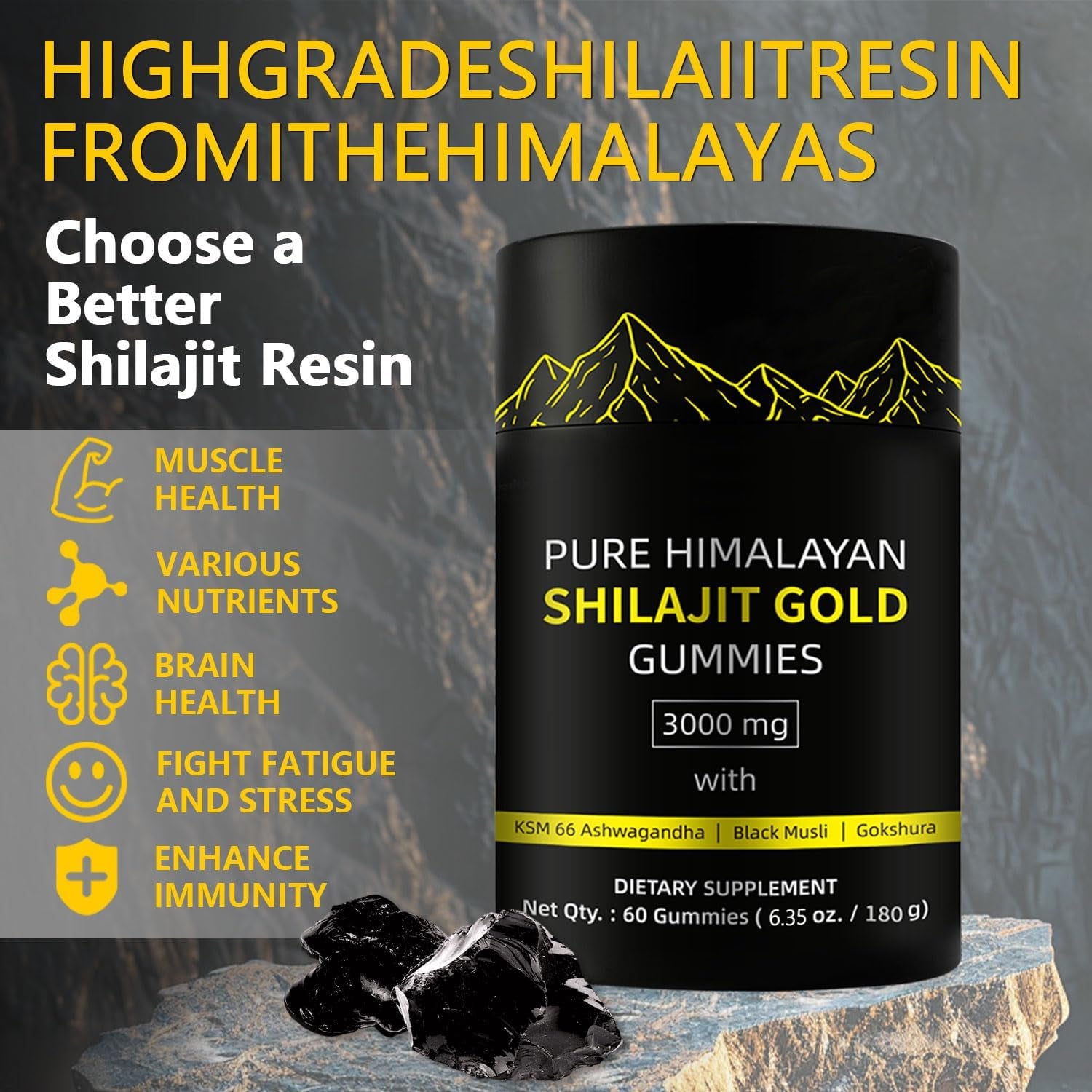 Shilajit Gold Gummies for Man, Gold Seal Pure Himalayan Shilajit Enriched with Acid Fulvic, Essential Minerals, 85+ Trace Elements to Boost Energy and Immunity, 60 Capsules.