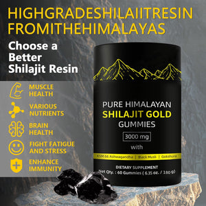 Shilajit Gold Gummies for Man, Gold Seal Pure Himalayan Shilajit Enriched with Acid Fulvic, Essential Minerals, 85+ Trace Elements to Boost Energy and Immunity, 60 Capsules.