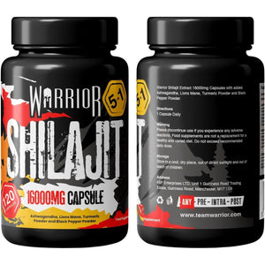 Warrior SHILAJIT Capsules (120 Capsule and Servings) – 5 in 1 Supplement (Not Resin) – 16000Mg Pure Organic Extract – Includes Ashwagandha, Lions Mane, Turmeric & Black Pepper