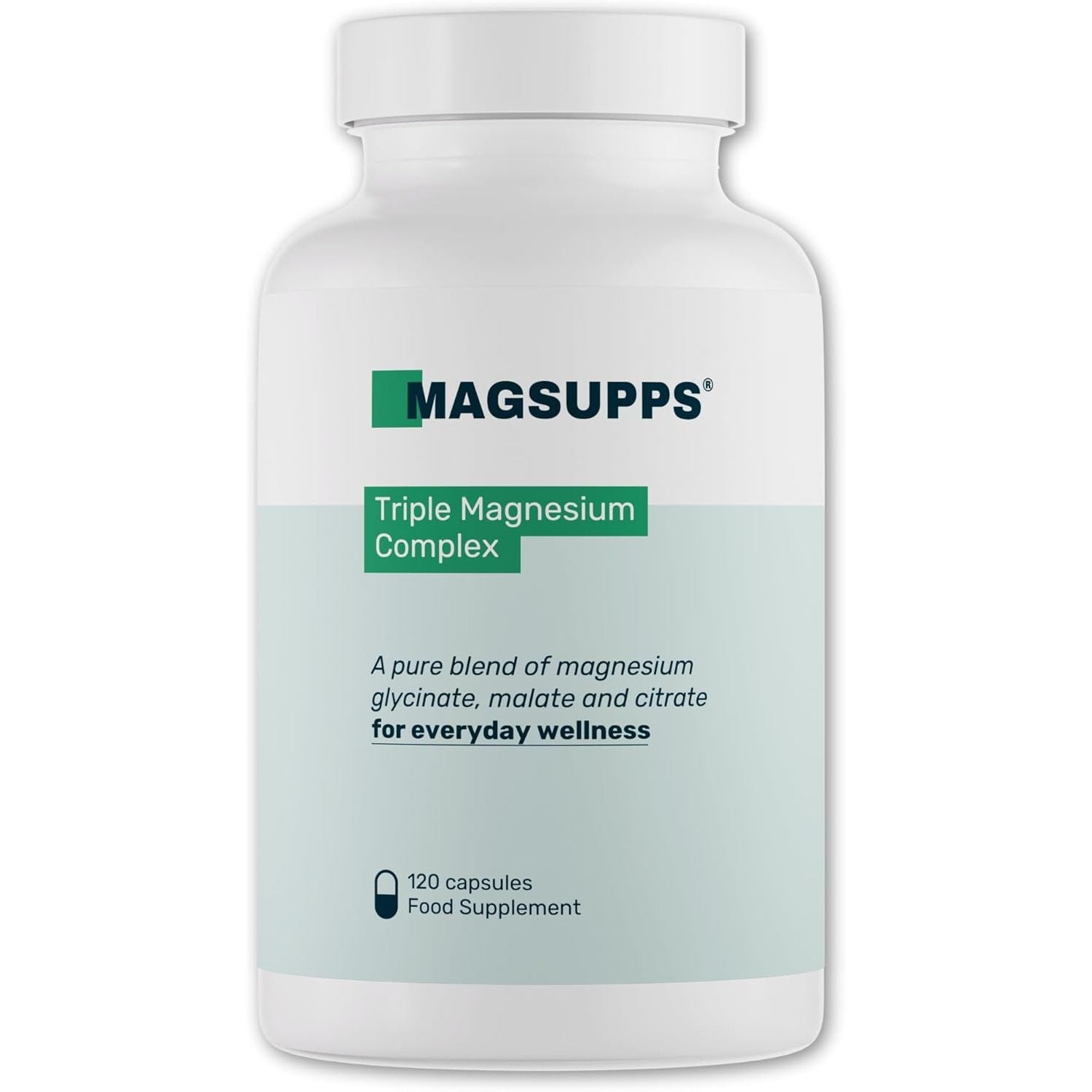 MAGSUPPS Triple Magnesium Complex for Muscles, Calm, Sleep & Energy - 300Mg of Pure Magnesium Glycinate, Malate & Citrate - 120 Capsules - 40 Servings - UK Made - Lab Tested - No Fillers