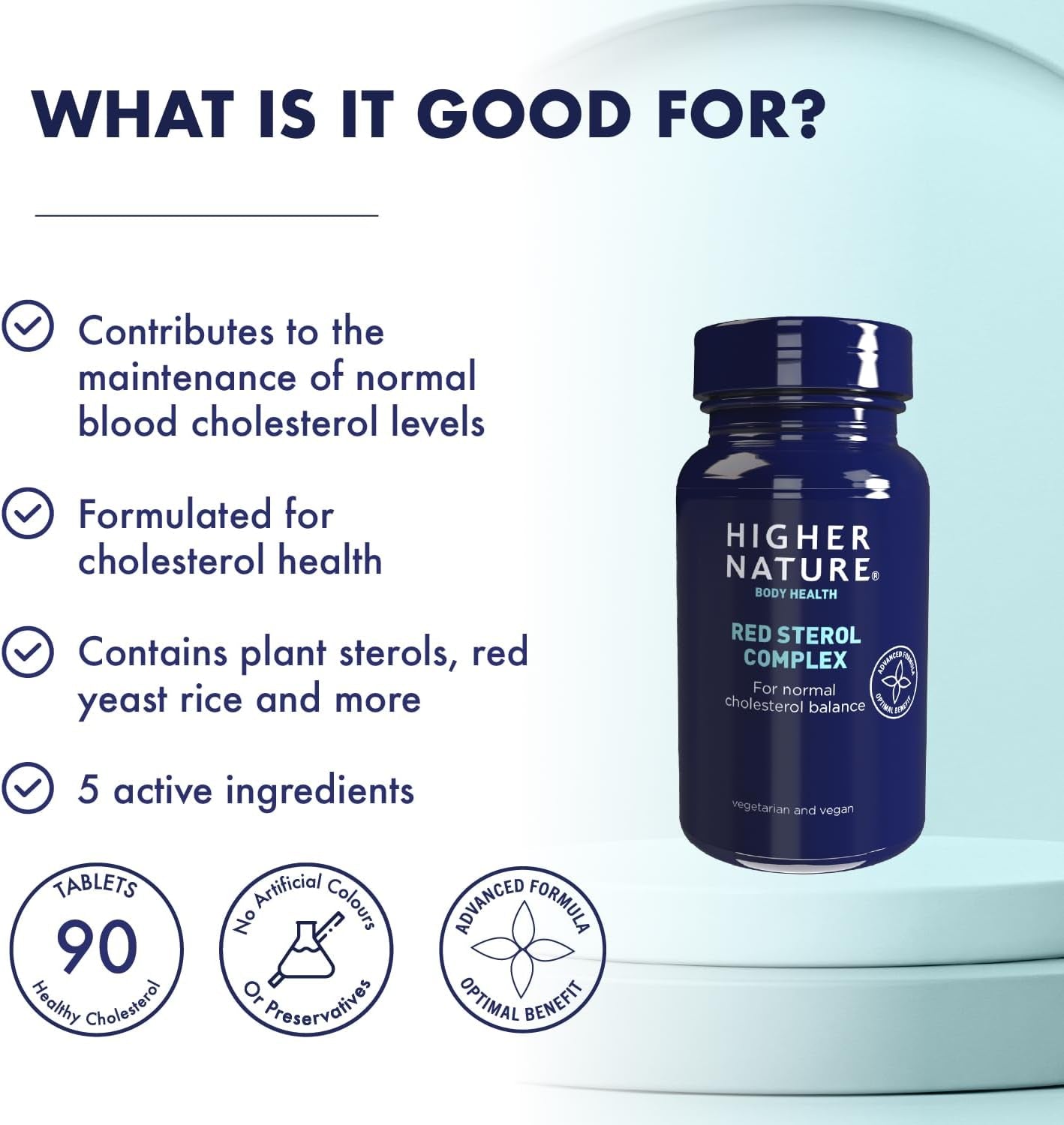 Higher Nature - Red Sterol Complex - Plant Sterols- Red Yeast Rice - Policosanol - for Normal Cholesterol Balance - Vegetarian & Vegan - 90 Tablets