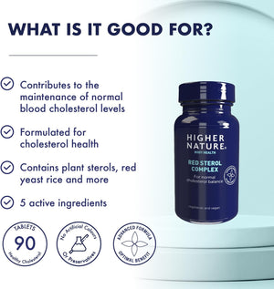 Higher Nature - Red Sterol Complex - Plant Sterols- Red Yeast Rice - Policosanol - for Normal Cholesterol Balance - Vegetarian & Vegan - 90 Tablets