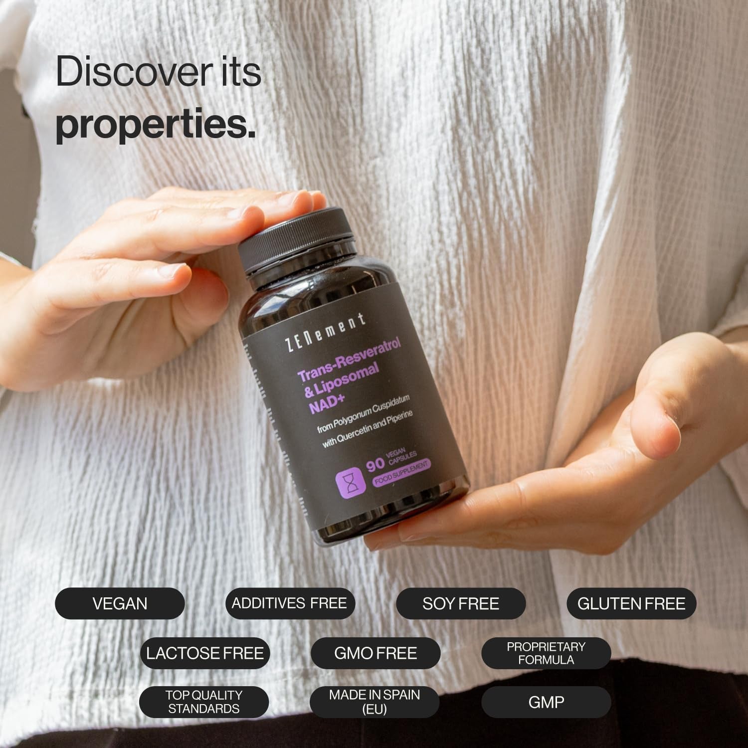 Trans-Resveratrol & NAD+ Liposomal, with Quercetin and Piperine, 580 Mg per Capsule, 90 Capsules - Anti-Aging and Sirtuin Activator - Zenement