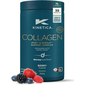 Kinetica Sports Collagen Powder - Berry Flavour | 350G | 5G FORTIGEL Bovine Collagen/Serve, 320Mg Vitamin C, 5Μg Vitamin D, 100Mg Hyaluronic Acid & 500Mg Glucosamine Sulphate | Joint & Muscle Support