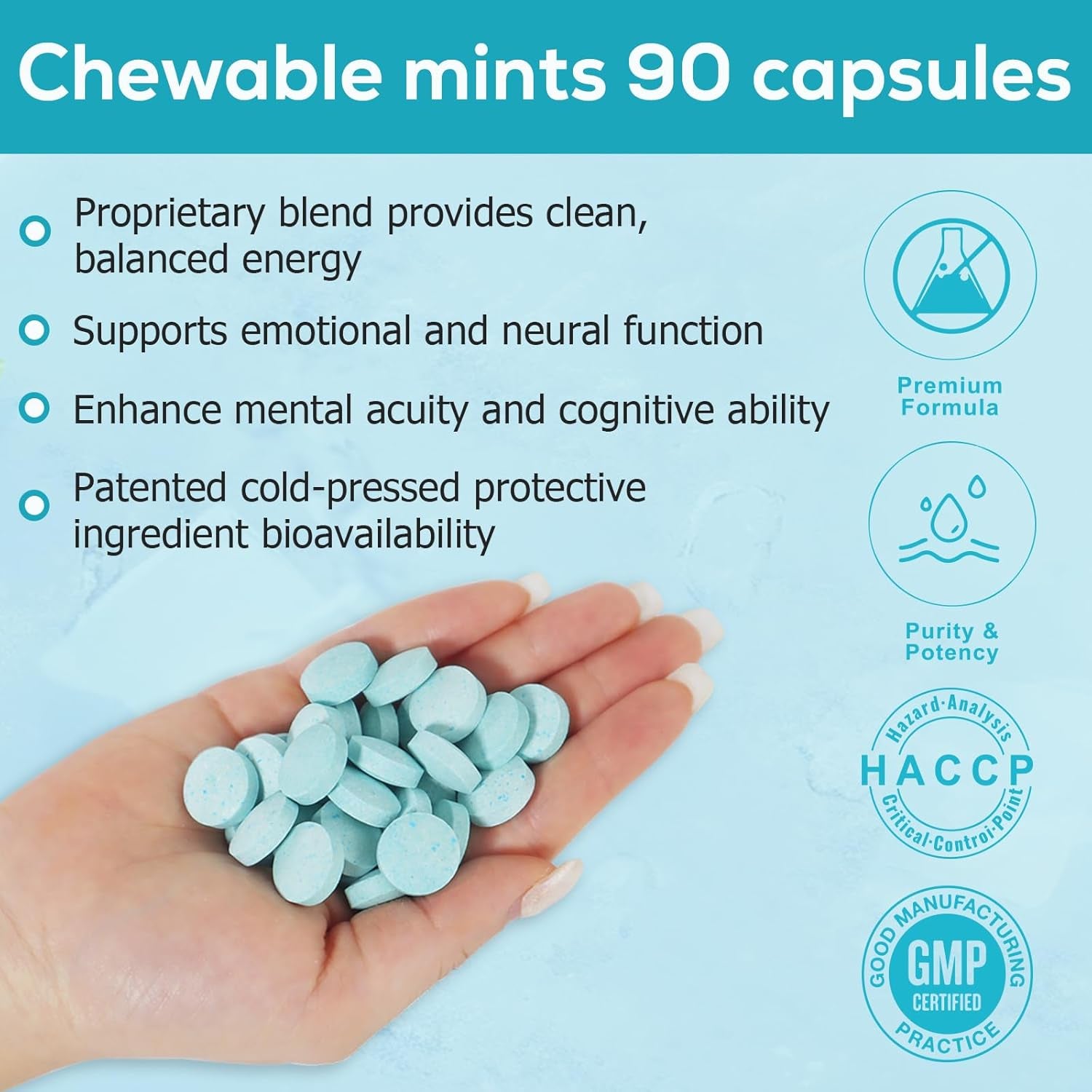 Energy & Focus Gum, 90 Pcs Energy & Focus Peppermint Chewing Gum, with B-Vitamins, L-Theanine and Natural Caffeine, Sugar-Free Dietary Supplement