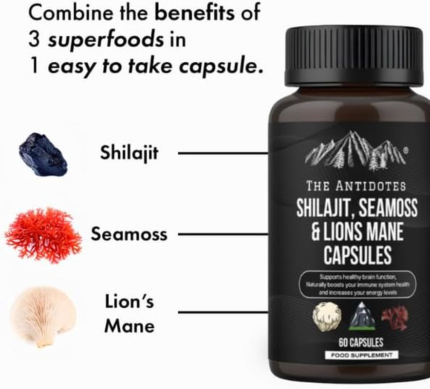 The Antidotes Shilajit, Seamoss and Lions Mane Capsules - 60 Vegan Capsules
