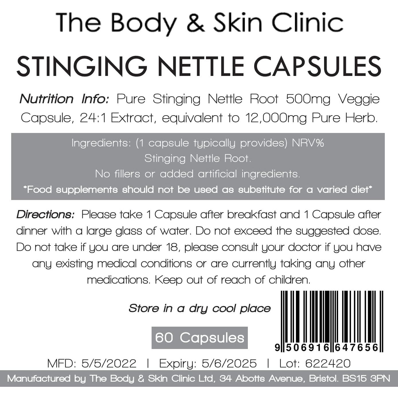 Stinging Nettle Root Extract Capsules 12,000Mg, Genuine Strong Vegan Natural 60 Capsules 1 Month Supply Resealable Packing Health Muscle & Joints