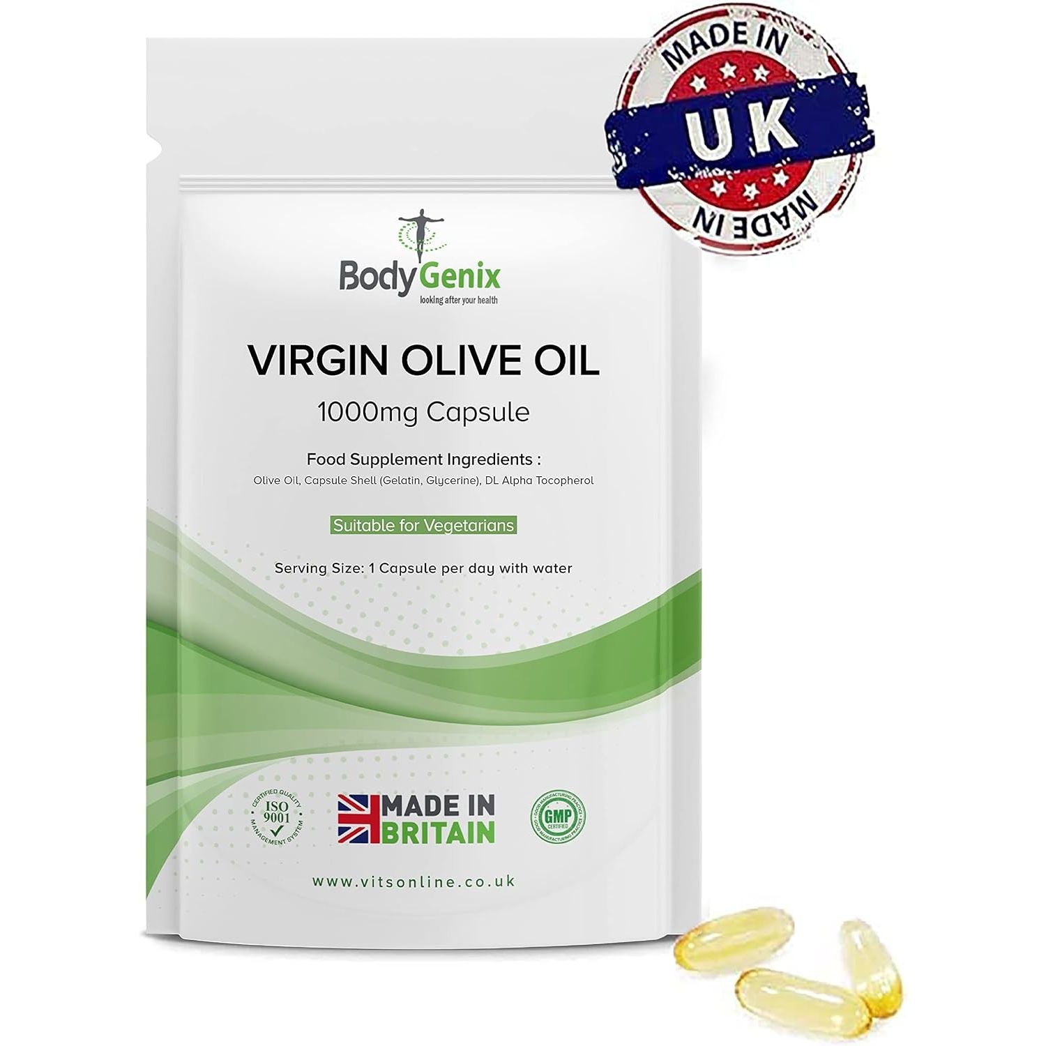 Bodygenix Virgin Olive Oil Capsules - 1000Mg Omega 3,6 Antioxidant Formula Heart Bone Health Weight Management Support Natural Supplement - 120 Caps 4 Month Supply