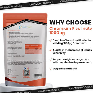 Nutrivolv Chromium Picolinate 1000Μg | High Strength 120 Tablets | Glucose Metabolism & Cravings Support | Energy & Weight Management | Vegan Supplement
