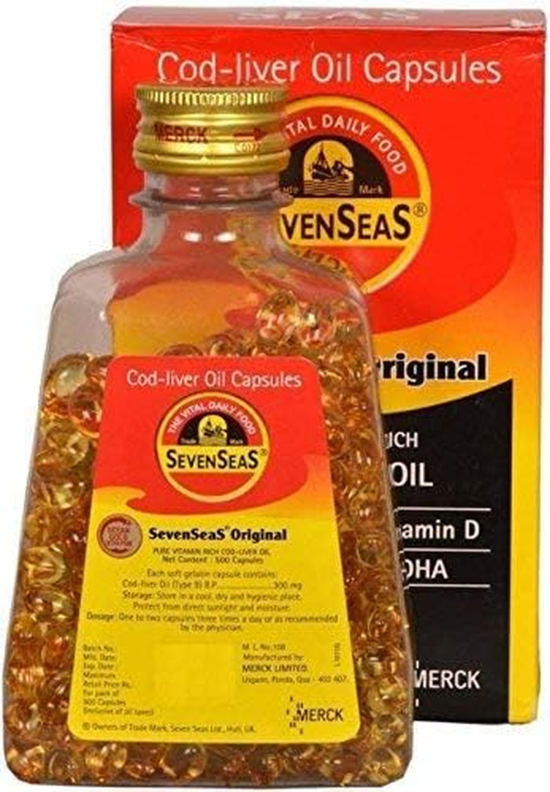 Merck Sevenseas Original Cod Liver Oil Capsules- 500 Pieces - Free EXPEDITE Shipping (2)