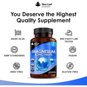 Magnesium Supplements 516Mg with Zinc - 120 Magnesium Tablets Supports Muscle Bone Health, Tiredness - High Strength Contributes to Many Health Factors Easy to Swallow Sleep Supplement (Not Capsules)