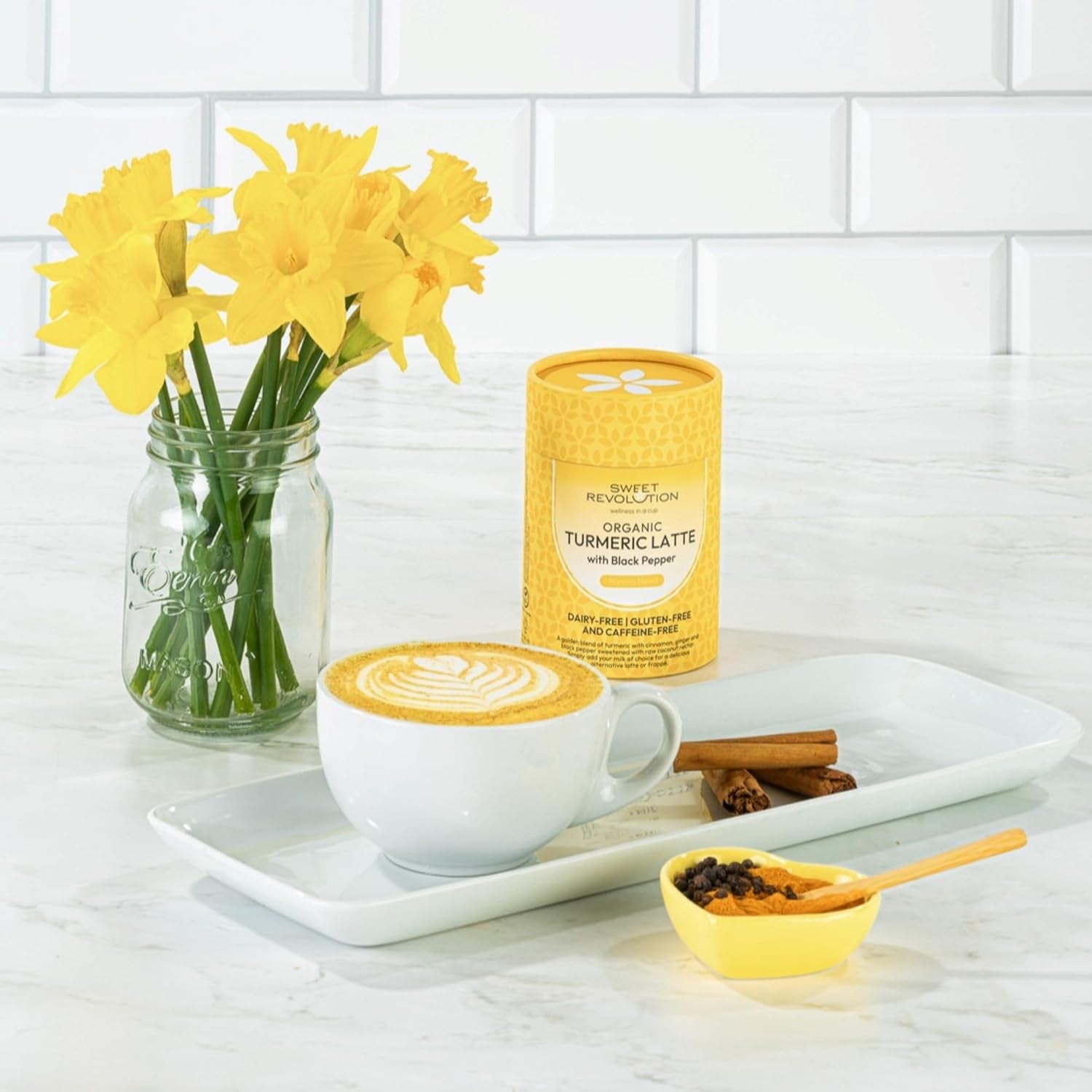 Sweet Revolution Organic Turmeric Latte with Black Pepper Barista Blend (1 X 100G) Tub. Gluten Free, Dairy Free, Refined Sugar-Free.