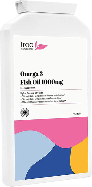 Troo Health Care Omega 3 Fish Oils 1000Mg 90 Capsules | High Strength Daily Omega 3 Fatty Acid Supplement with DHA and EPA | UK Manufactured to GMP Standards