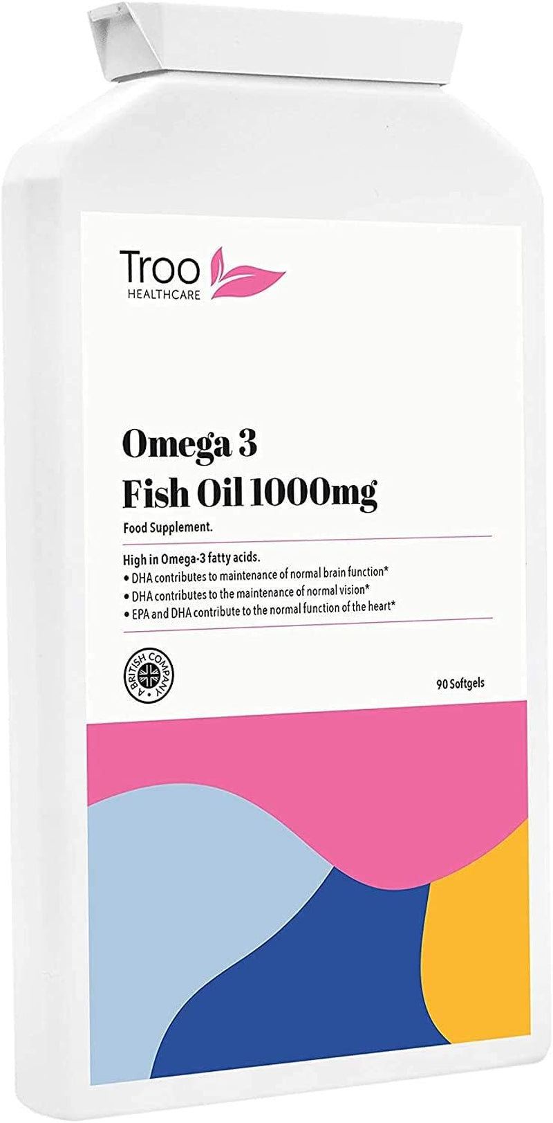 Troo Health Care Omega 3 Fish Oils 1000Mg 90 Capsules | High Strength Daily Omega 3 Fatty Acid Supplement with DHA and EPA | UK Manufactured to GMP Standards