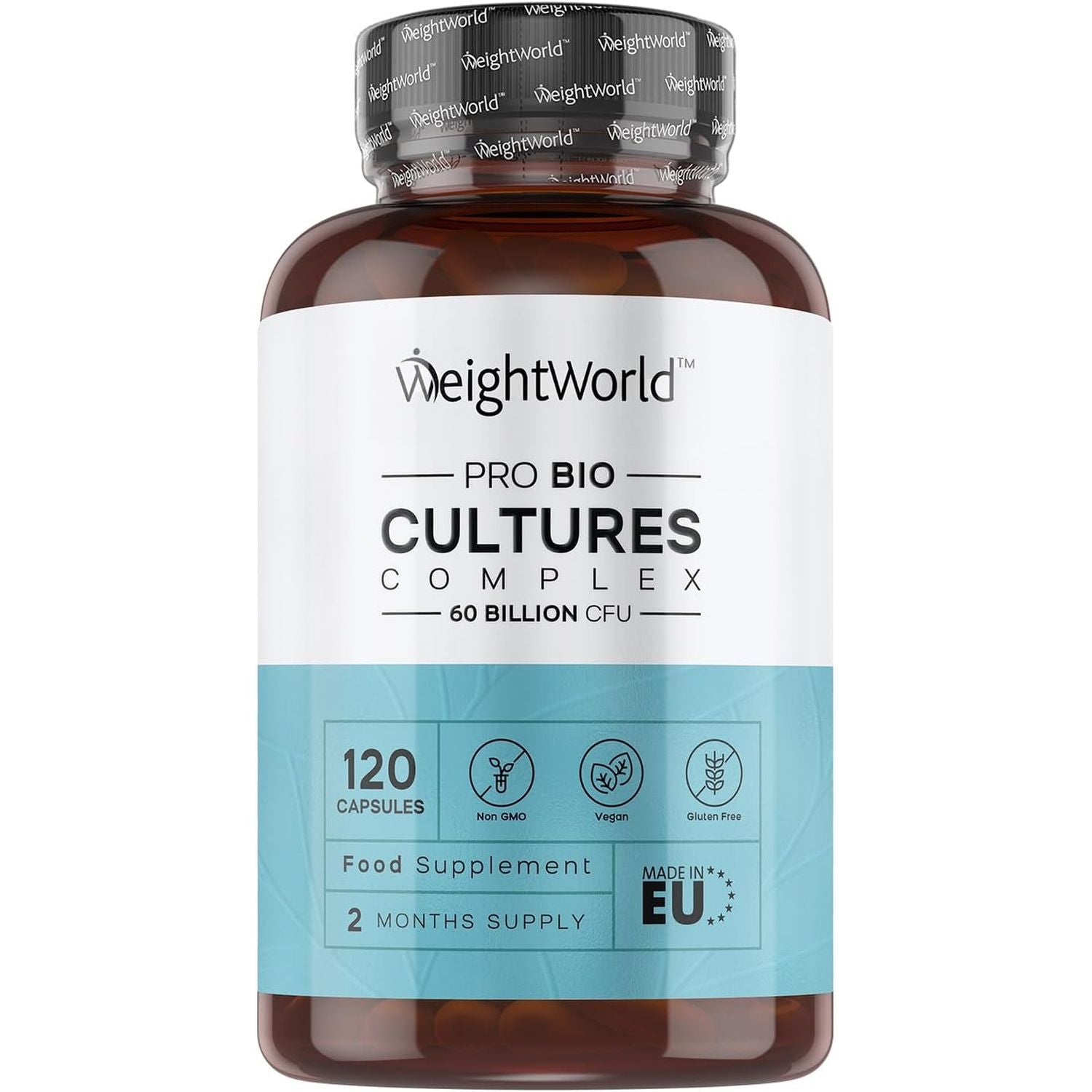 Bio Cultures Complex Probiotics & Prebiotics - 60 Billion CFU - 2 Months Supply - 120 Capsules - 20 Live Bio Cultures - Lactobacillus & Bifidobacterium Strains - Vegan Probiotic Complex Capsules