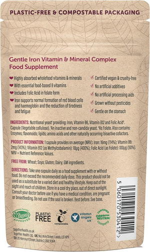 Gentle Iron – Together Health – Whole Food Nutrients – Iron and B Vitamins – Vegan Friendly – Made in the UK – 120 Vegecaps – Pack of 4
