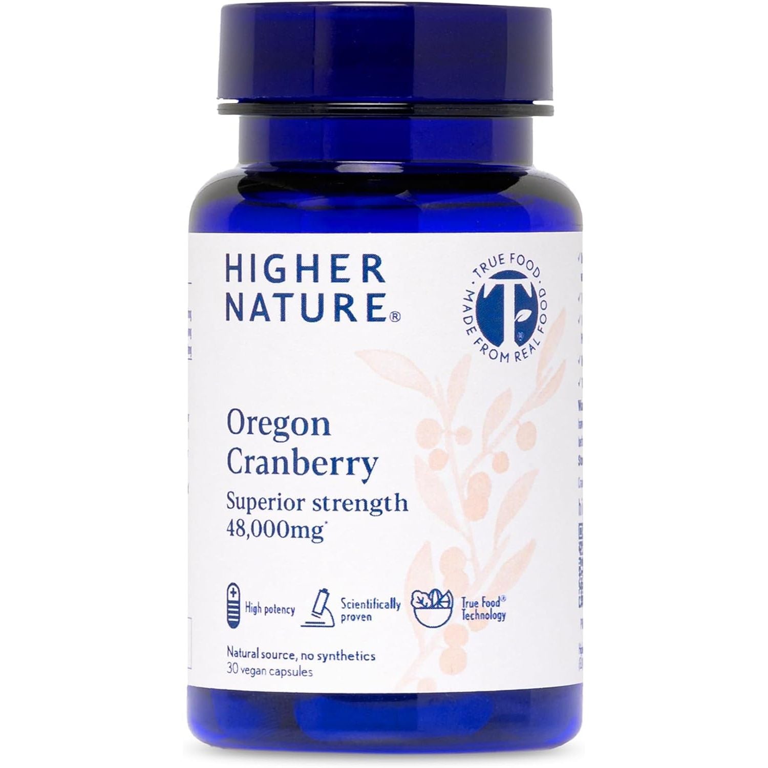 Higher Nature - Oregon Cranberry Supplement - 48,000Mg Superior Strength - UTI Support for Women & Men - True Food® Formula - High Strength Cranberry Concentrate 200X - Sugar Free - 30 Capsules