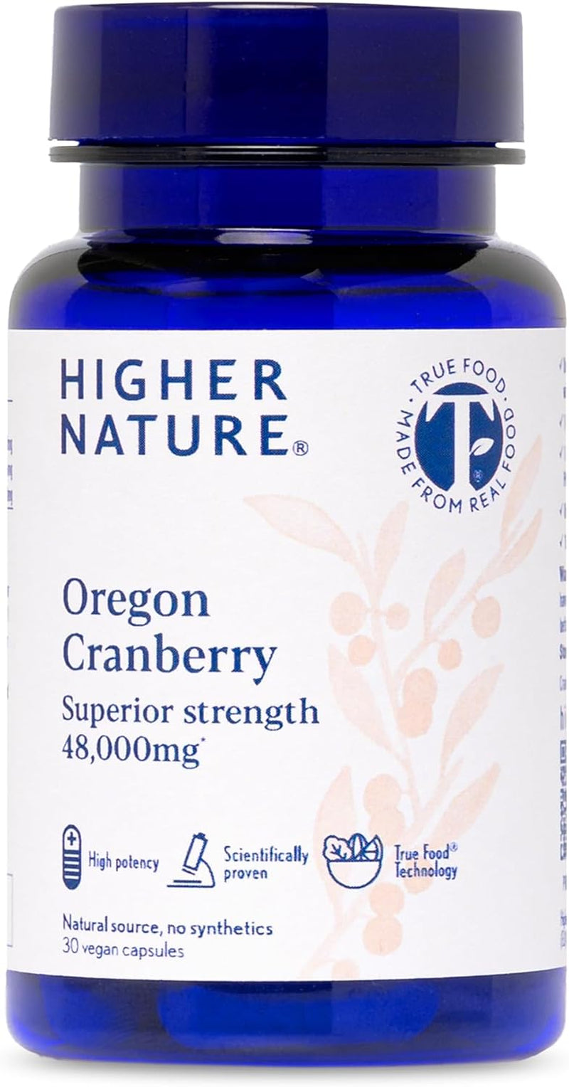 Higher Nature - Oregon Cranberry Supplement - 48,000Mg Superior Strength - UTI Support for Women & Men - True Food® Formula - High Strength Cranberry Concentrate 200X - Sugar Free - 30 Capsules