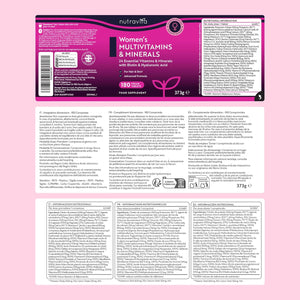Women'S Multivitamins and Minerals - 24 Essential Active Vitamins and Minerals with Added Hyaluronic Acid - 180 Vegan Tablets - No Synthetic Fillers or Binders - Made in the UK by Nutravita