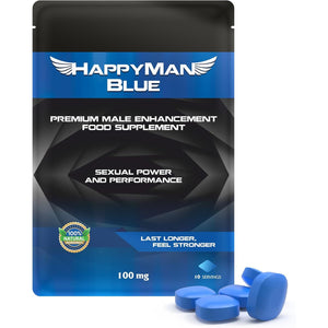 Happyman Blue 10 Tablets | Natural Herbal Supplement for Men | Prolonged Performance and Enhancement Tablets | Fast Acting and Extra Strong | Stamina and Energy Support | Ginseng