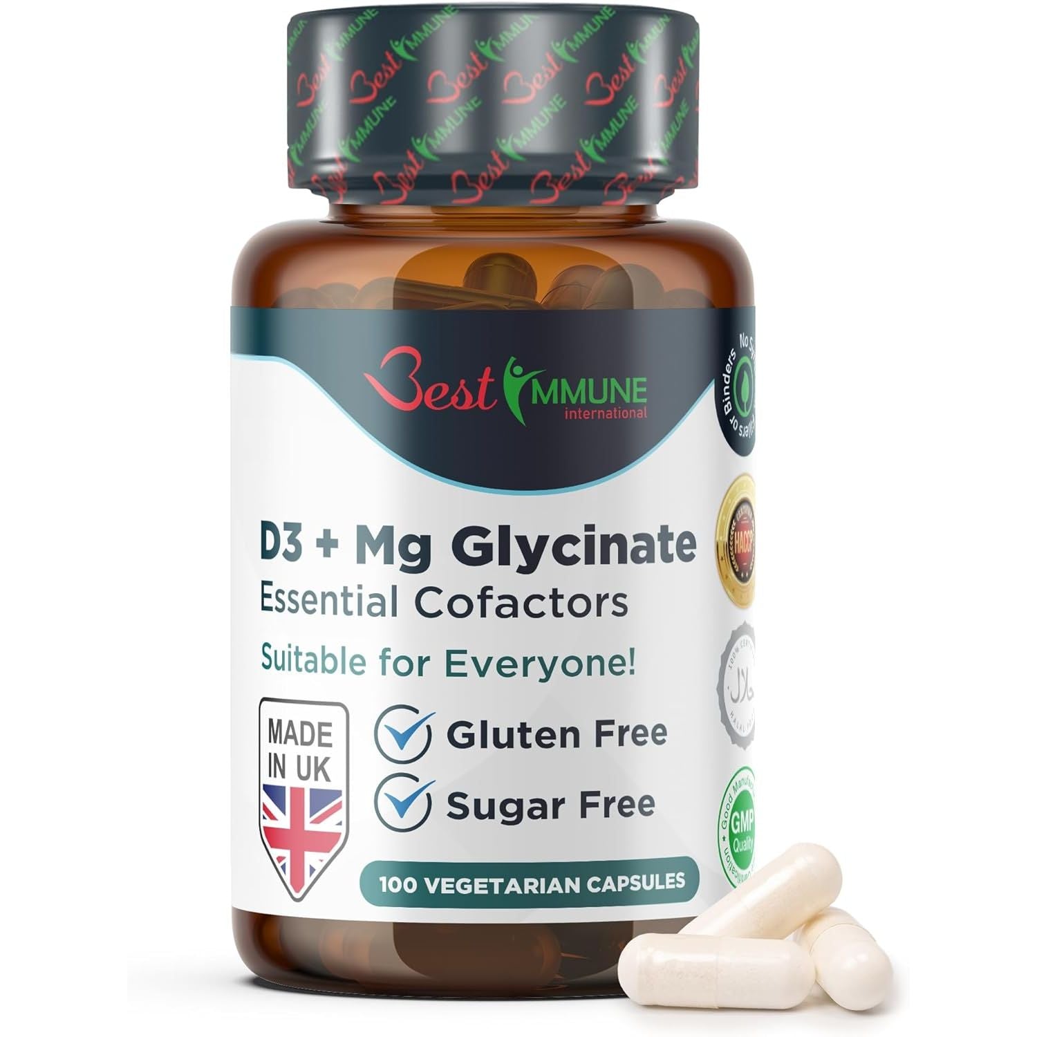 Best Immune, Magnesium Glycinate 400Mg D3 1000IU Essential Cofactors Complex Premium Quality 100 Vegetarian Capsules Highest Bioavailability