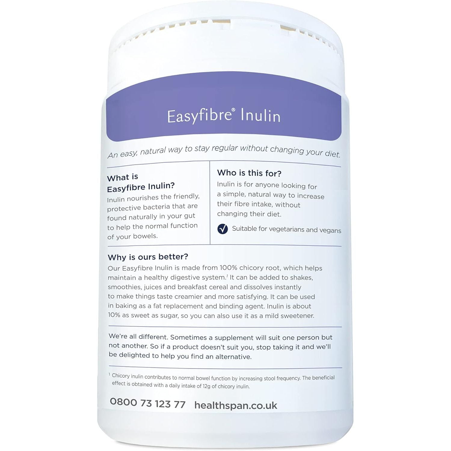 Healthspan Easyfibre Inulin (450G) | a Natural Way to Keep Your Digestive System Functioning Healthily | Increase Fibre Intake | Made from 100% Chicory Root | Vegan