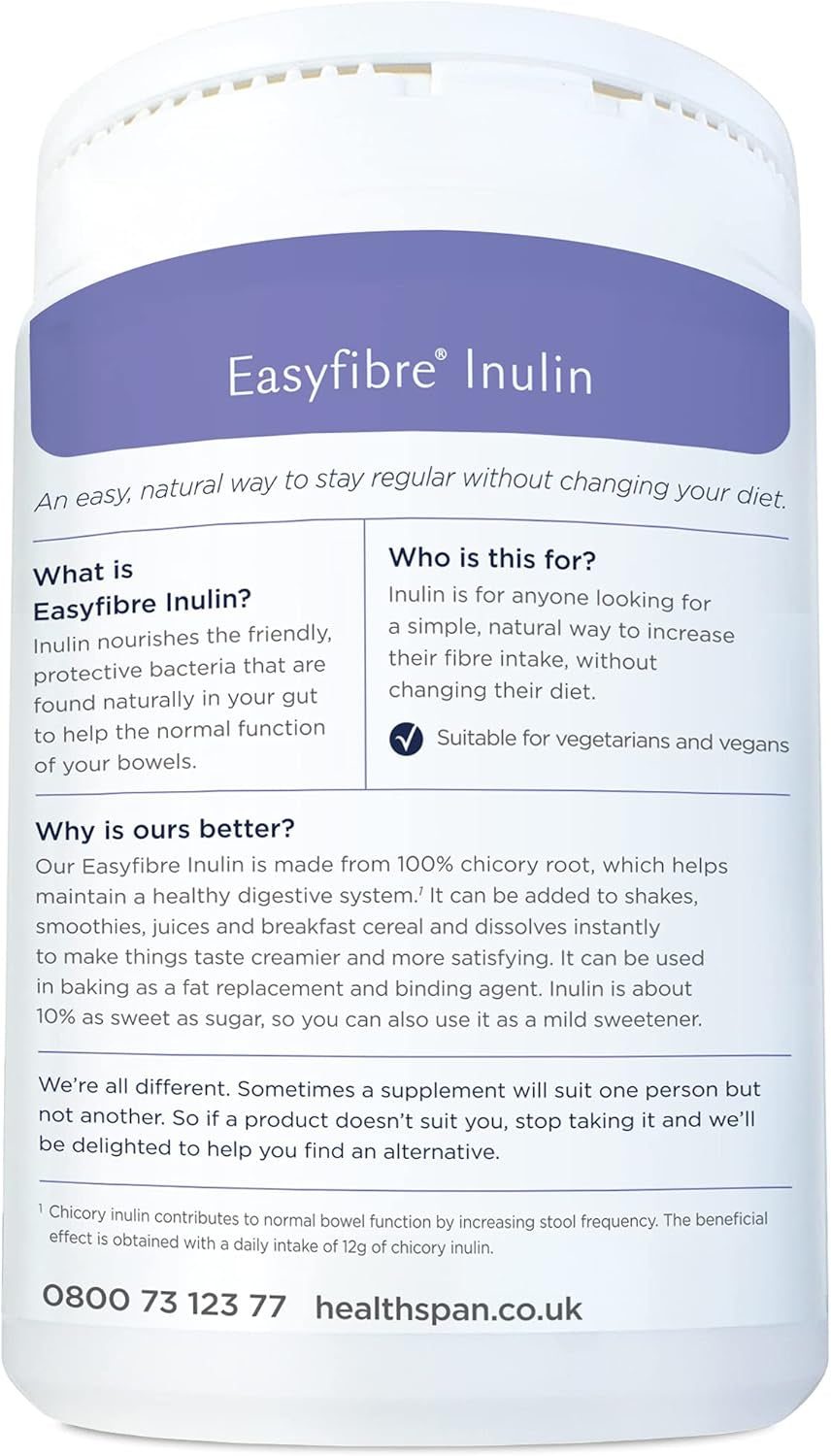 Healthspan Easyfibre Inulin (450G) | a Natural Way to Keep Your Digestive System Functioning Healthily | Increase Fibre Intake | Made from 100% Chicory Root | Vegan