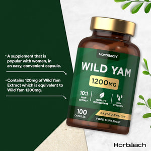 Wild Yam Capsules 1200Mg | High Strength Wild Yam Root Extract | 100 Capsules (Over 3 Months Supply) | Supplement for Men & Women | by Horbaach