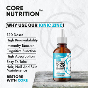 Ionic Zinc Liquid Drops - 60Ml Glass Bottle - 120 Servings - High Strength 15Mg - Supports Metabolism & Healthy Immune System - Made by Core Nutrition