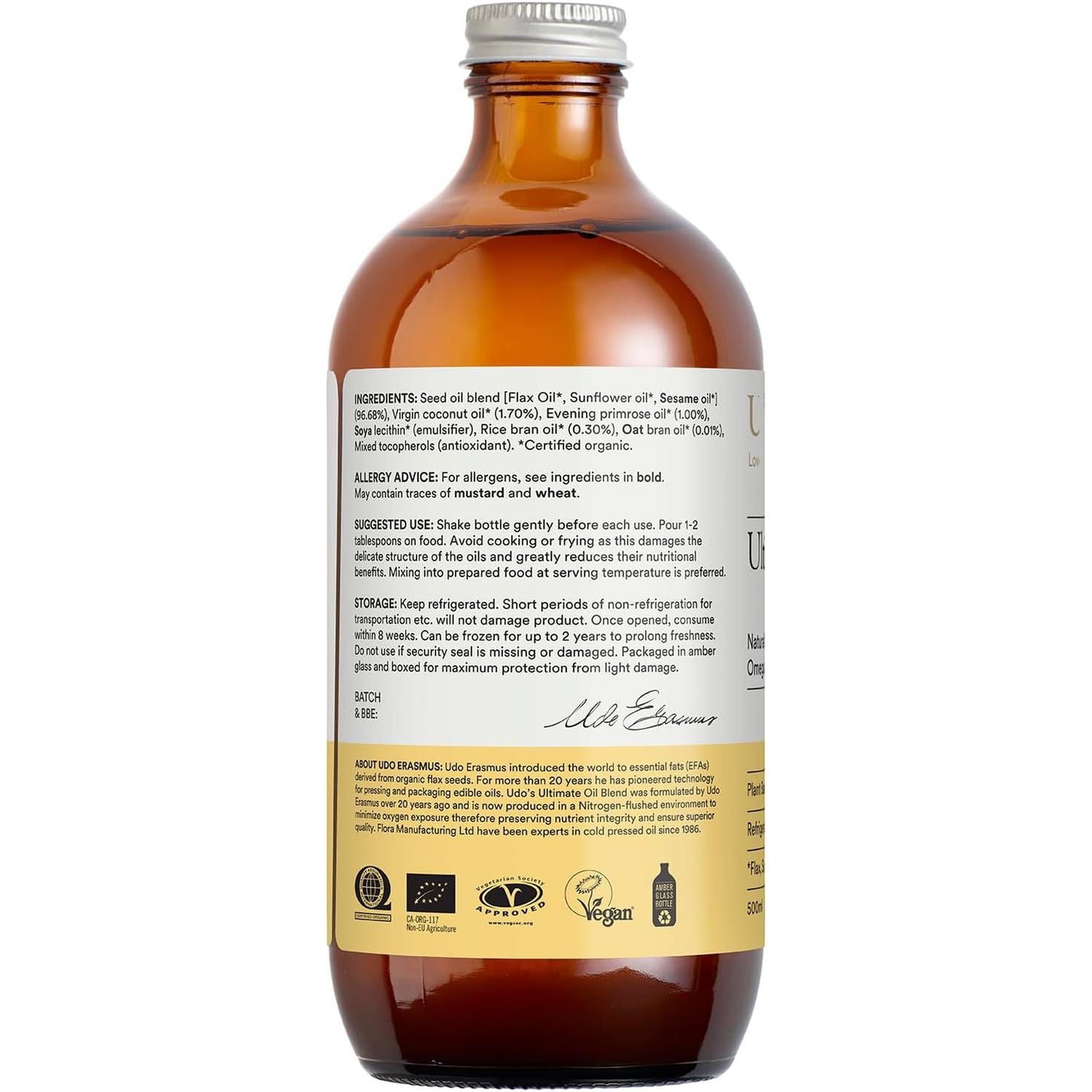 Premium Natural Source of Vegan Omega 3, 6 & 9 – Udo'S Choice Ultimate Oil Blend - Cold Pressed – Plant-Based – Unprocessed – Supports Optimum Health – 500Ml