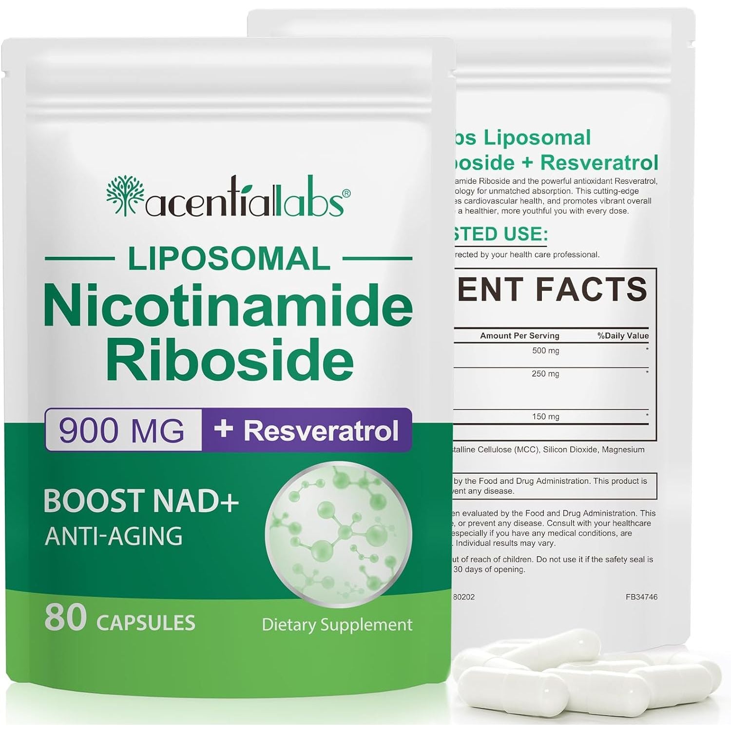NAD+ Supplement Support anti Aging and Improve Immunity 900Mg NAD+ Resveratrol Supplement, NAD Supplements for Cellular Repair, Healthy Aging, NAD Softgels 80 Capsules