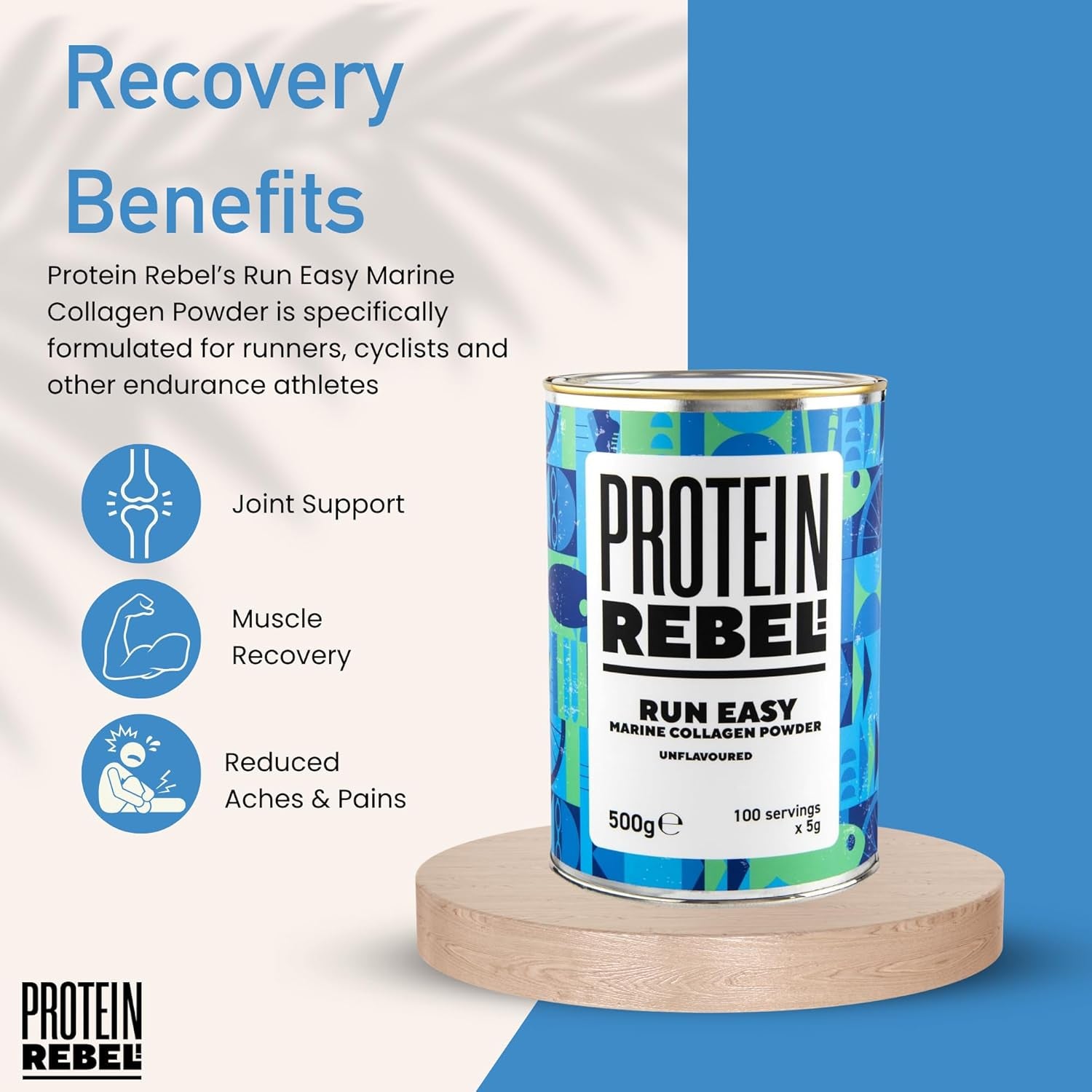 Marine Collagen Powder - No Aftertaste, 20 Servings of Pure Collagen - Hydrolysed Marine Collagen Supplements for Running Nutrition, Joints, Skin, Hair & Nails - Run Easy by Protein Rebel (20 Uses)