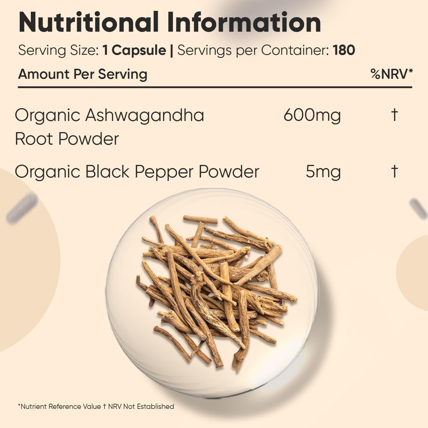 Organic Ashwagandha Capsules - 180 Capsules (6 Months Supply) - with Organic Black Pepper - 1 per Day - Soil Association Certified Ashwagandha Supplement - Non-Gmo, Vegan-Friendly & Additive-Free