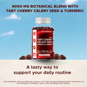 Vitamatic Tart Cherry with Celery Seed Gummies - 4000 Mg Serving - Powerful Uric Acid Cleanse for Joint Comfort, Healthy Sleep Cycles & Muscle Recovery